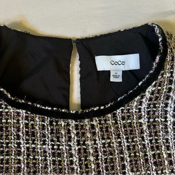 CeCe Black Tweed Mini Dress Sz 12 Dark Academia, preppy, workwear, Blair Waldorf - Picture 5 of 10